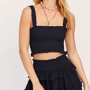 NWT Free People Thalia Black Smocked Crop Top